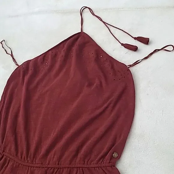 Roxy Quicksilver Red Tassel Tie Halter Romper Shorts Eyelet Women's Medium Boho - Picture 9 of 16
